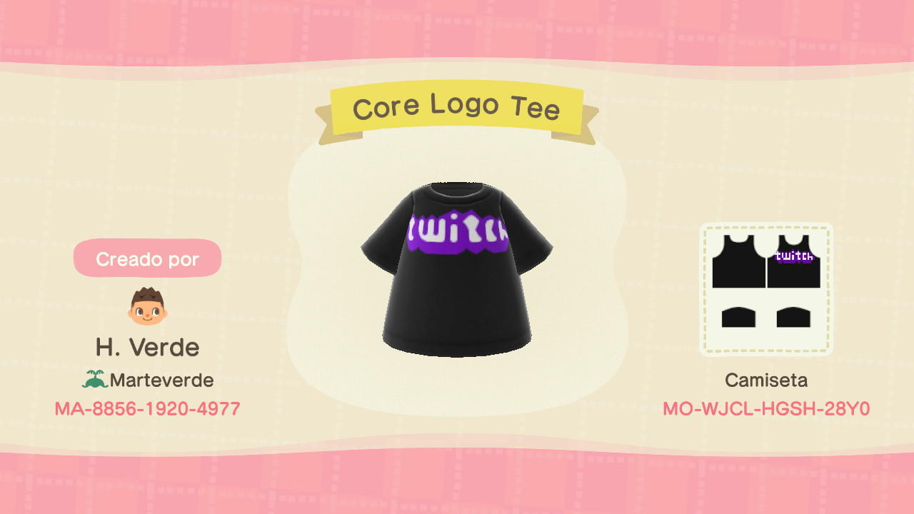 Animal Crossing Design Code: MO-WJCL-HGSH-28Y0 Twitch Core Logo Tee