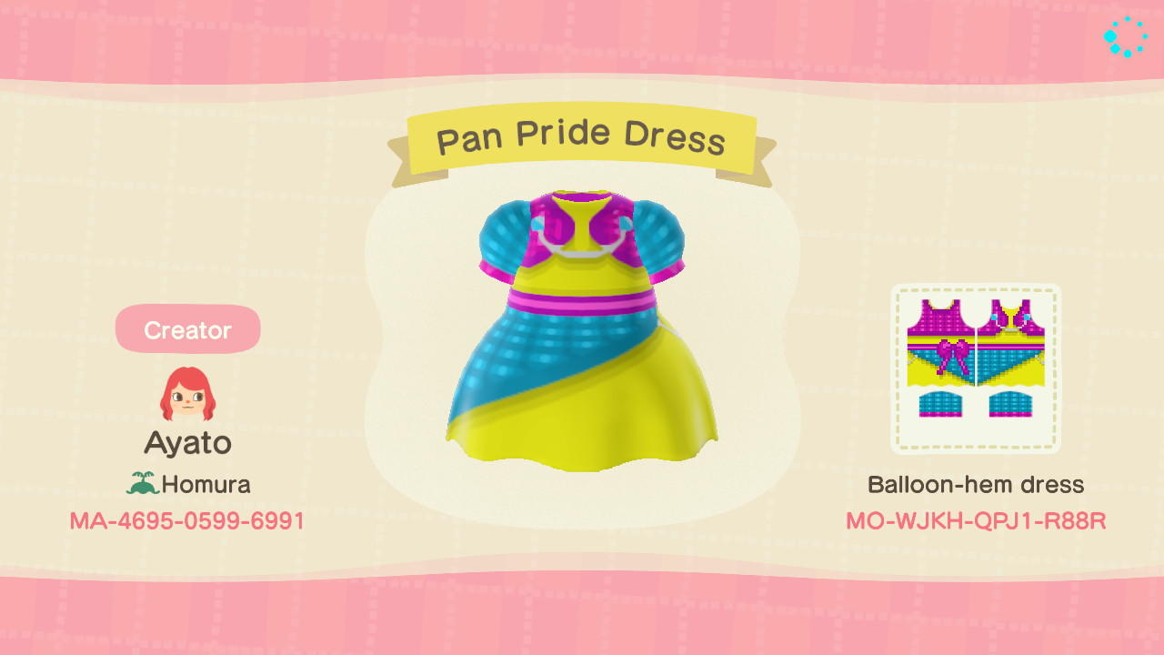 Animal Crossing Design Code: MO-WJKH-QPJ1-R88R Pan Pride Dress