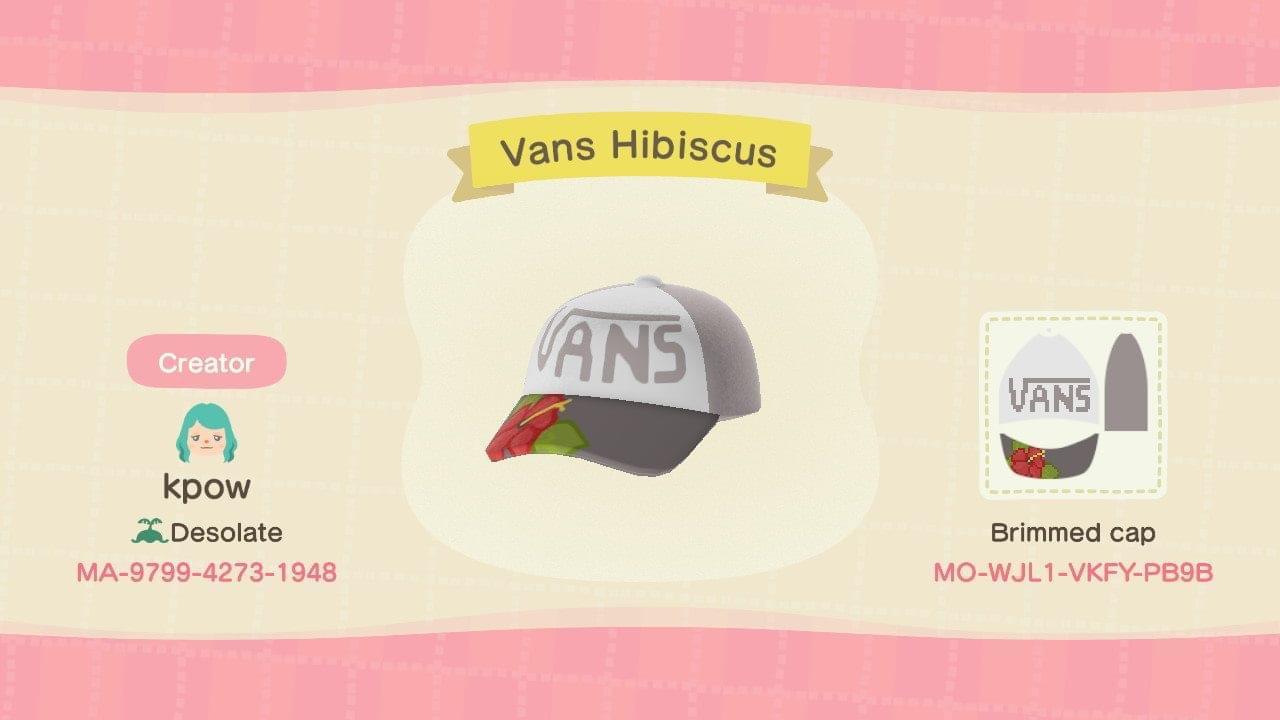 Animal Crossing Design Code: MO-WJL1-VKFY-PB9B Vans Hibiscus Hat
