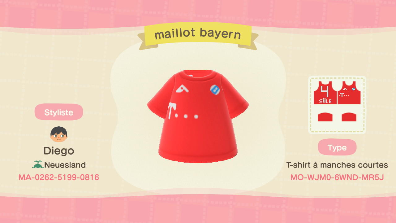 Animal Crossing Design Code: MO-WJM0-6WND-MR5J maillot bayern