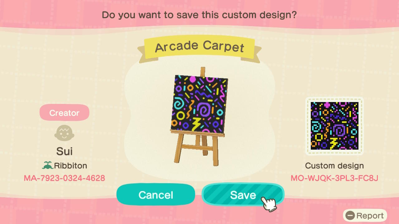 Animal Crossing Design Code: MO-WJQK-3PL3-FC8J Arcade Carpet