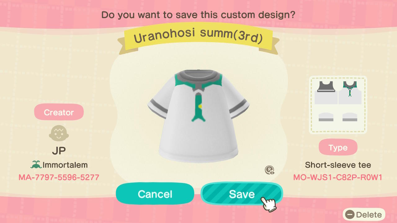 Animal Crossing Design Code: MO-WJS1-C82P-R0W1 Uranohosi summ(3rd)
