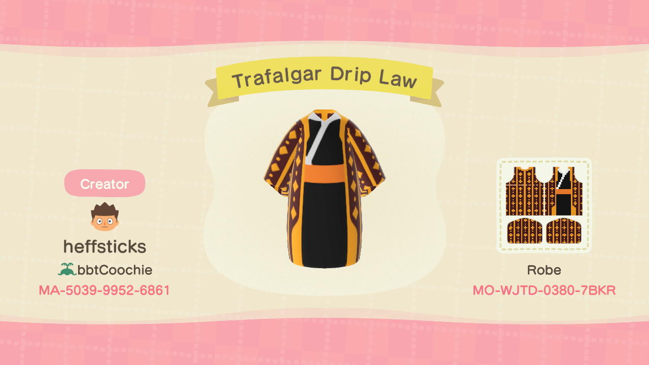 Animal Crossing Design Code: MO-WJTD-0380-7BKR Trafalgar Drip Law