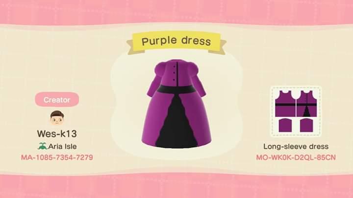 Animal Crossing Design Code: MO-WK0K-D2QL-85CN Purple dress