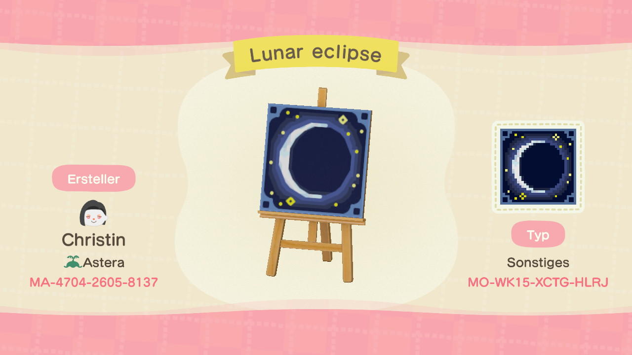 Animal Crossing Design Code: MO-WK15-XCTG-HLRJ Lunar eclipse