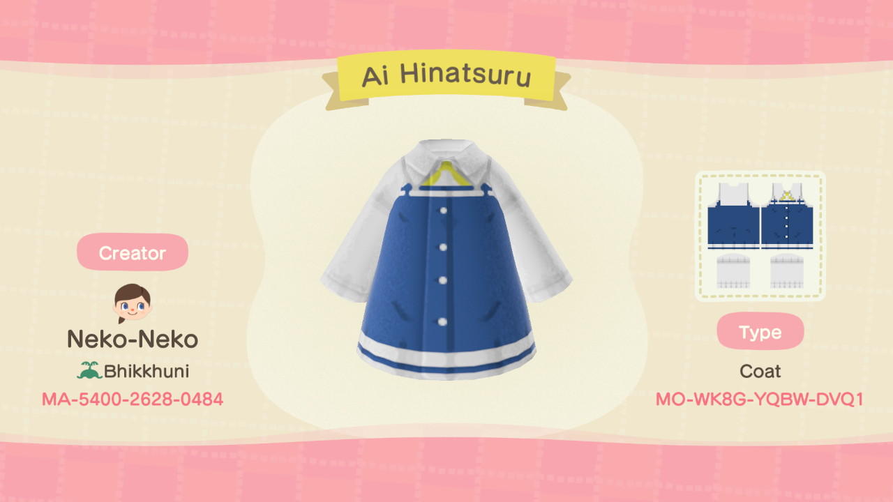 Animal Crossing Design Code: MO-WK8G-YQBW-DVQ1 Ai Hinatsuru