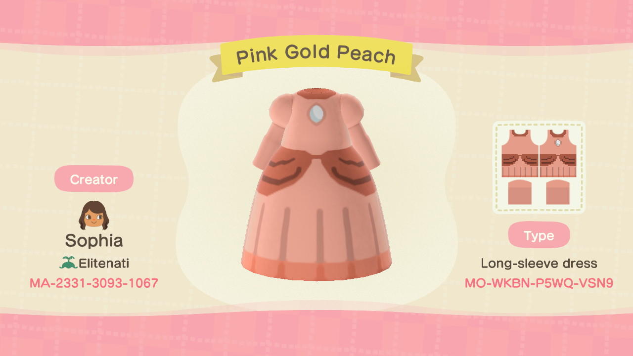 Animal Crossing Design Code: MO-WKBN-P5WQ-VSN9 Pink Gold Peach