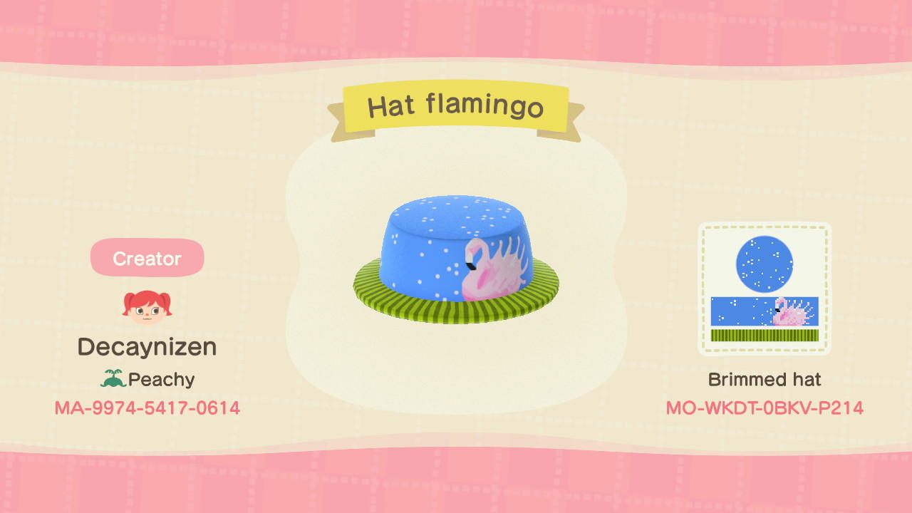Animal Crossing Design Code: MO-WKDT-0BKV-P214 Hat flamingo