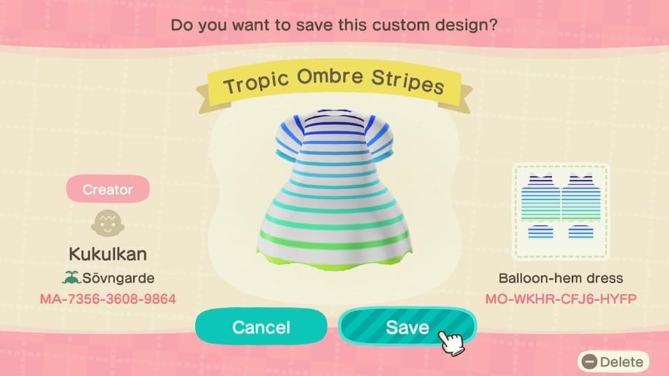 Animal Crossing Design Code: MO-WKHR-CFJ6-HYFP Tropic Ombre Stripes