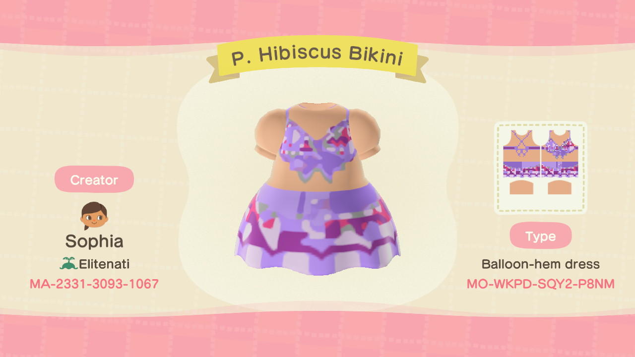 Animal Crossing Design Code: MO-WKPD-SQY2-P8NM P. Hibiscus Bikini