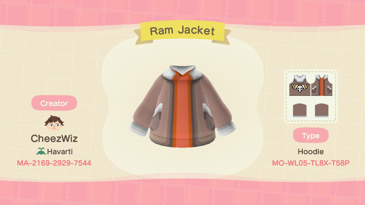 Animal Crossing Design Code: MO-WL05-TL8X-T58P Ram Jacket