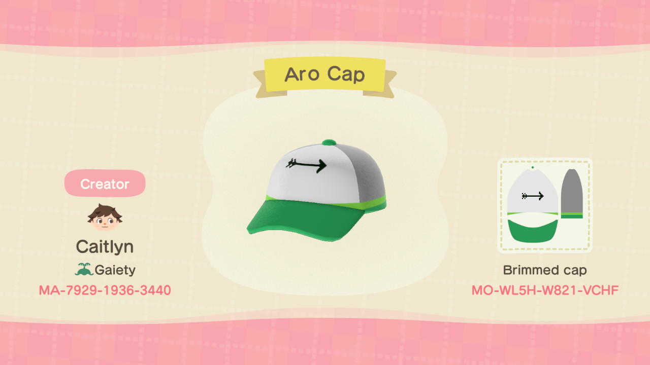 Animal Crossing Design Code: MO-WL5H-W821-VCHF Aro Cap