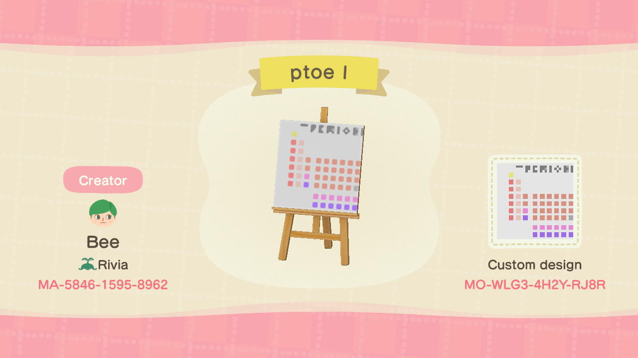Animal Crossing Design Code: MO-WLG3-4H2Y-RJ8R ptoe l