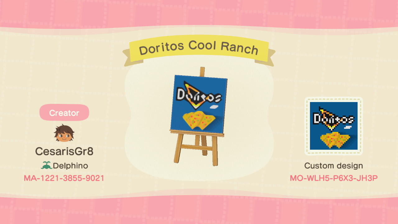 Animal Crossing Design Code: MO-WLH5-P6X3-JH3P Cool Ranch Doritos