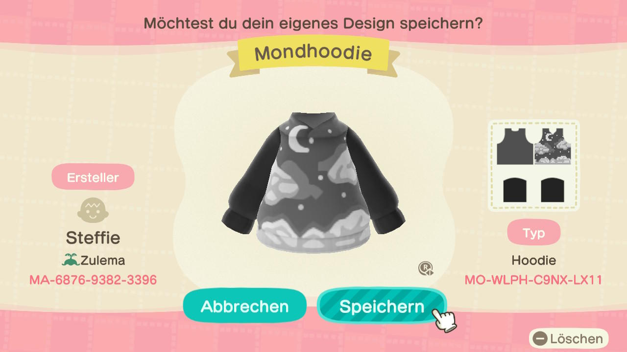 Animal Crossing Design Code: MO-WLPH-C9NX-LX11 Mondhoodie