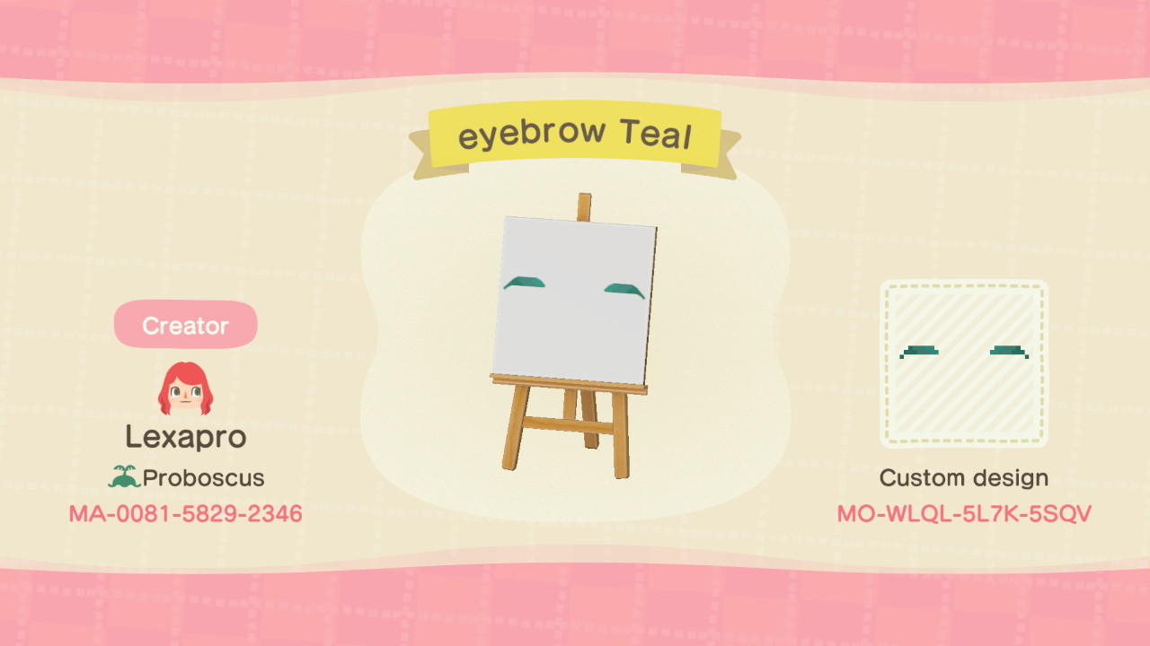 Animal Crossing Design Code: MO-WLQL-5L7K-5SQV Teal Eyebrows