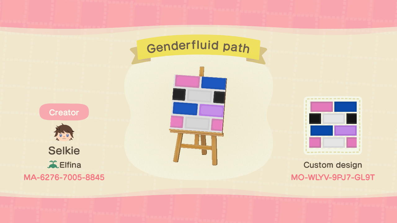 Animal Crossing Design Code: MO-WLYV-9PJ7-GL9T Genderfluid Path