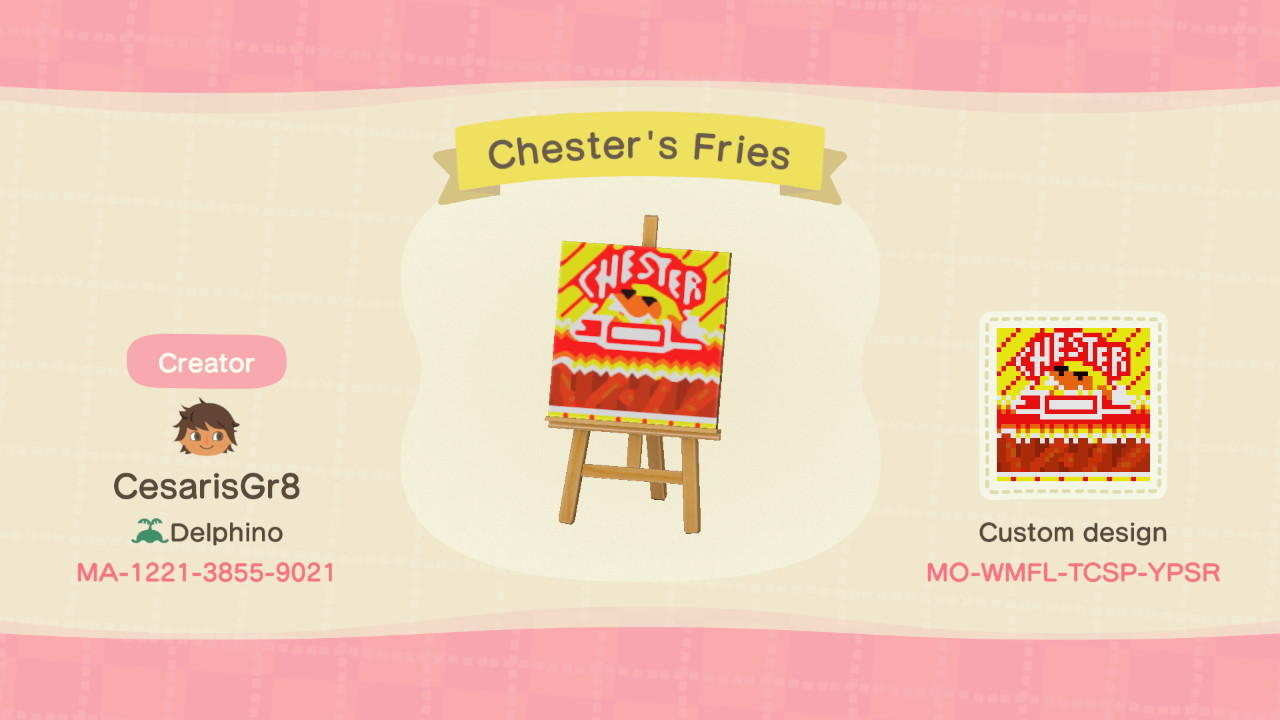 Animal Crossing Design Code: MO-WMFL-TCSP-YPSR Chesters Fries