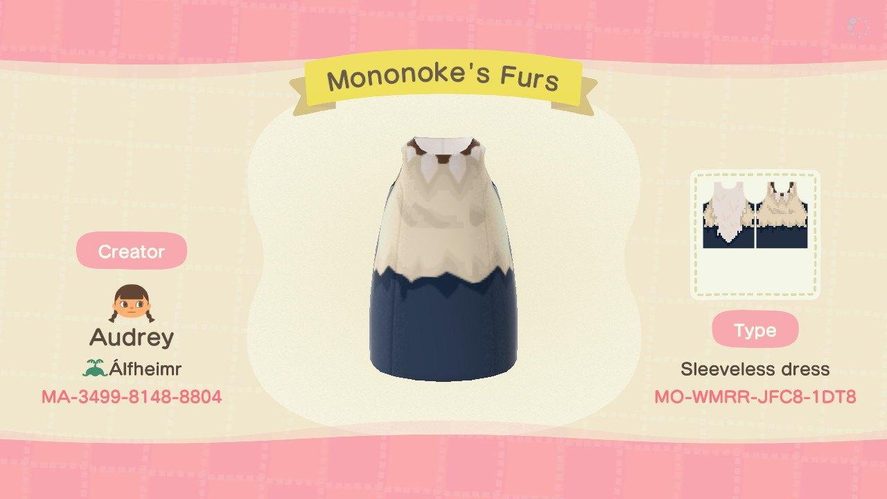 Animal Crossing Design Code: MO-WMRR-JFC8-1DT8 Mononoke's Furs