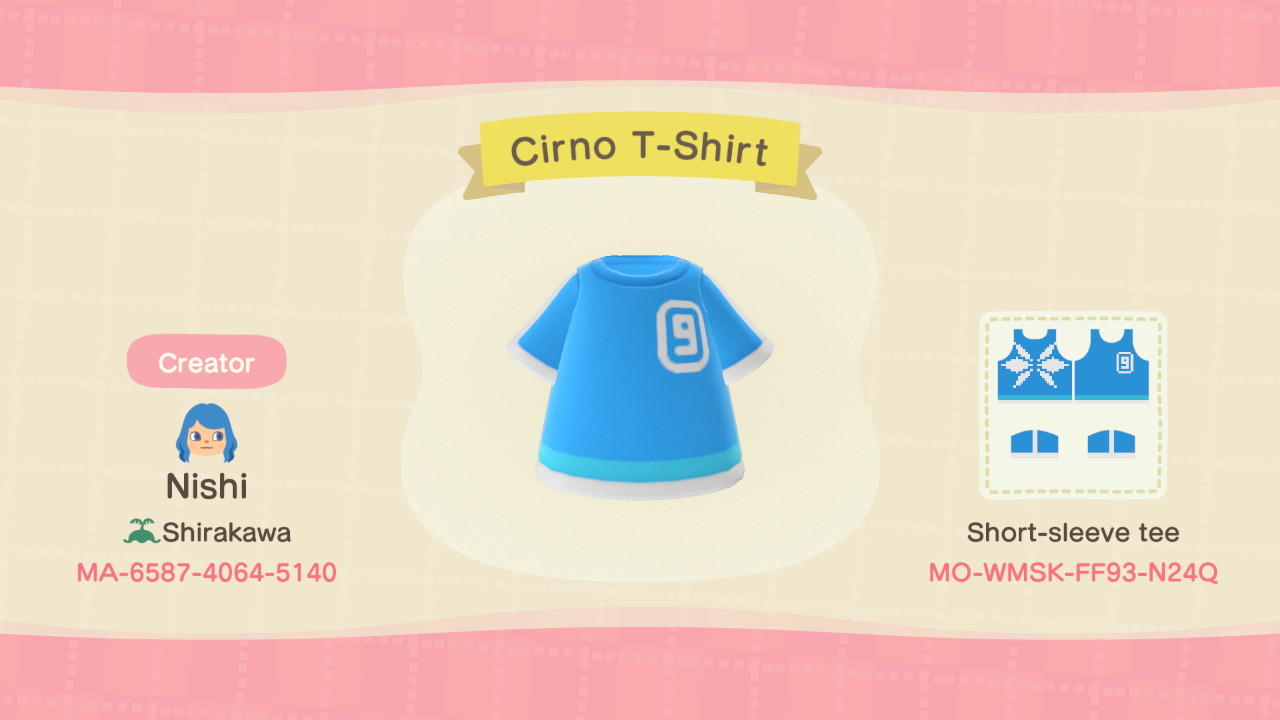 Animal Crossing Design Code: MO-WMSK-FF93-N24Q Cirno T-Shirt