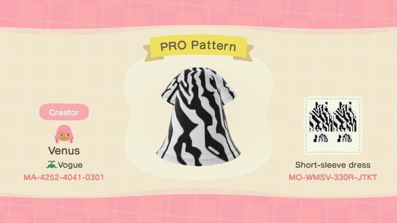 Animal Crossing Design Code: MO-WMSV-330R-JTKT Zebra dress