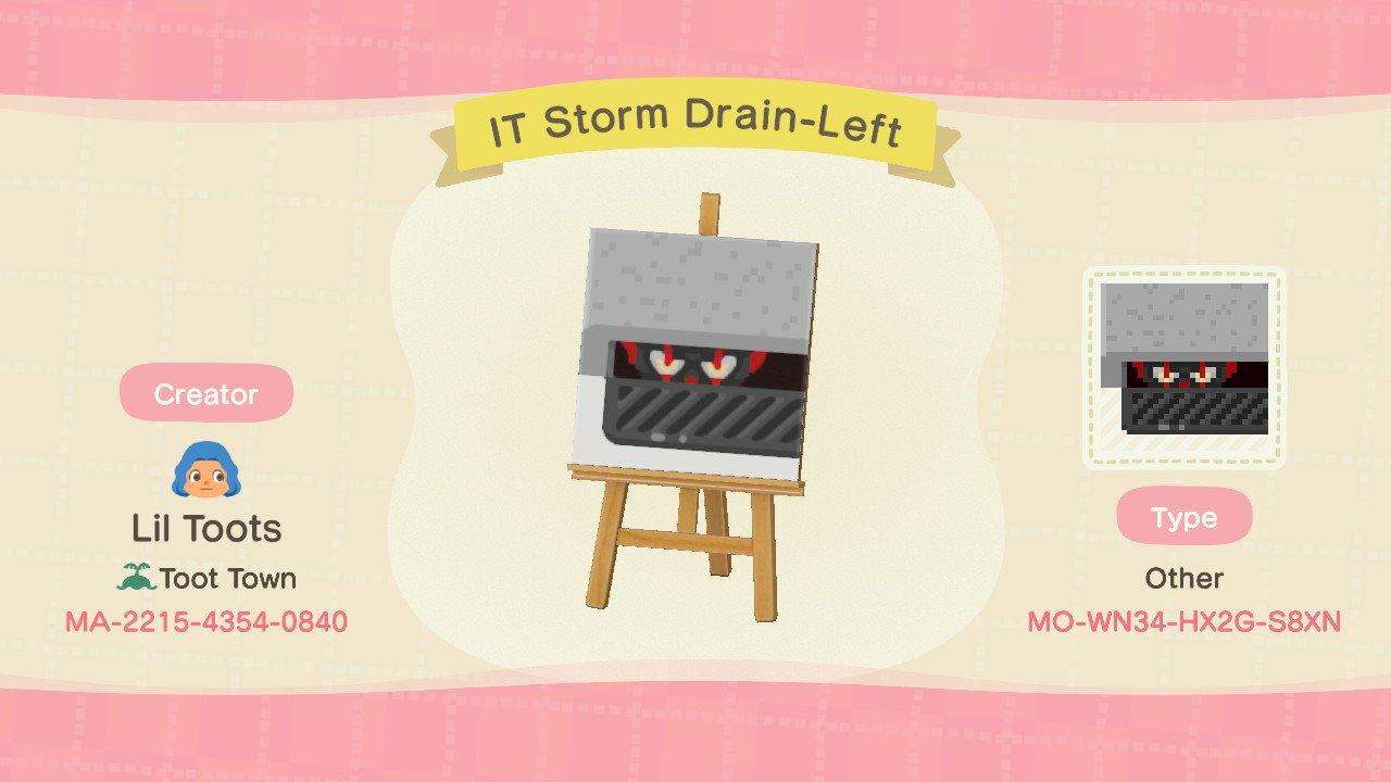 Animal Crossing Design Code: MO-WN34-HX2G-S8XN IT Storm Drain-Left