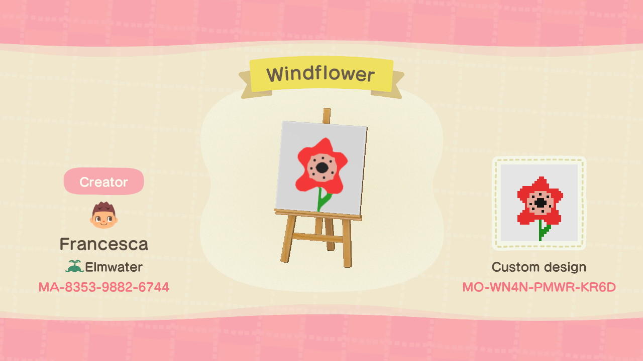 Animal Crossing Design Code: MO-WN4N-PMWR-KR6D Windflower