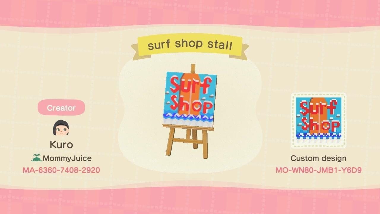 Animal Crossing Design Code: MO-WN80-JMB1-Y6D9 surf shop stall