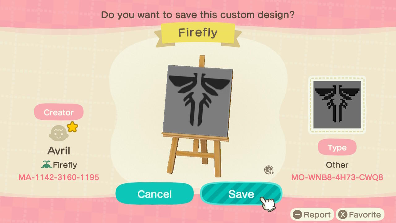 Animal Crossing Design Code: MO-WNB8-4H73-CWQ8 Firefly Logo