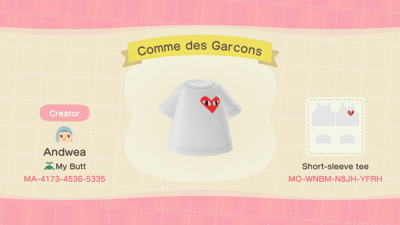Animal Crossing Design Code: MO-WNBM-N8JH-YFRH Comme des Garcons