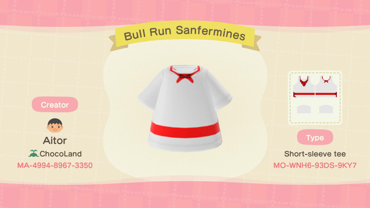 Animal Crossing Design Code: MO-WNH6-93DS-9KY7 Bull Run Sanfermines