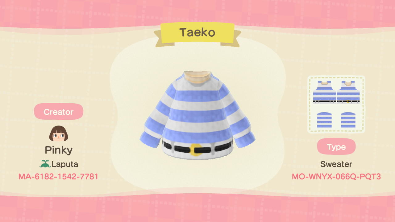 Animal Crossing Design Code: MO-WNYX-066Q-PQT3 Taeko