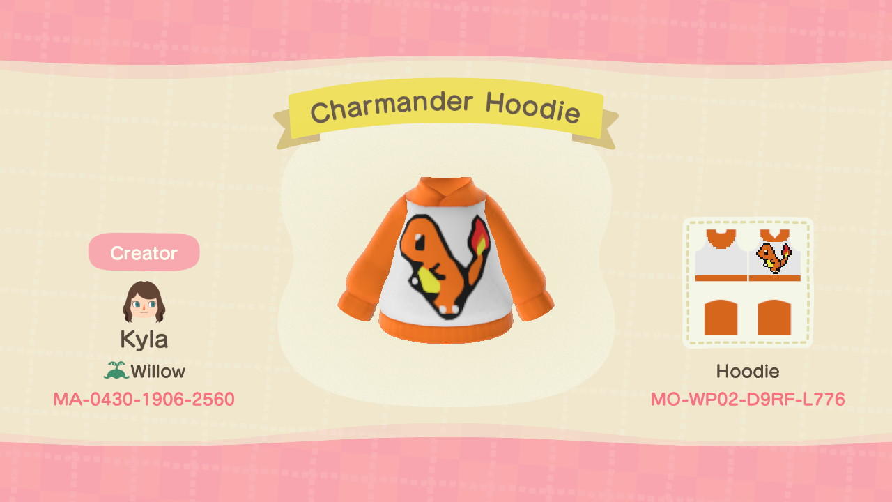 Animal Crossing Design Code: MO-WP02-D9RF-L776 Charmander Hoodie