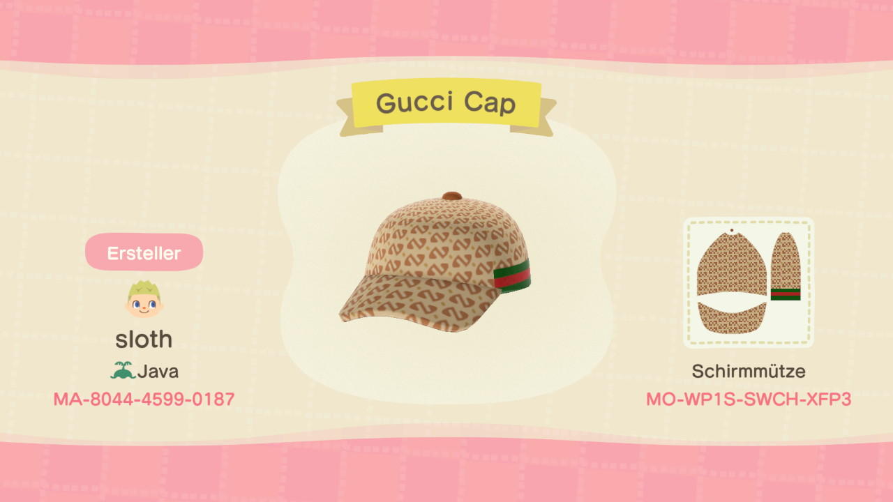 Animal Crossing Design Code: MO-WP1S-SWCH-XFP3 Gucci Cap