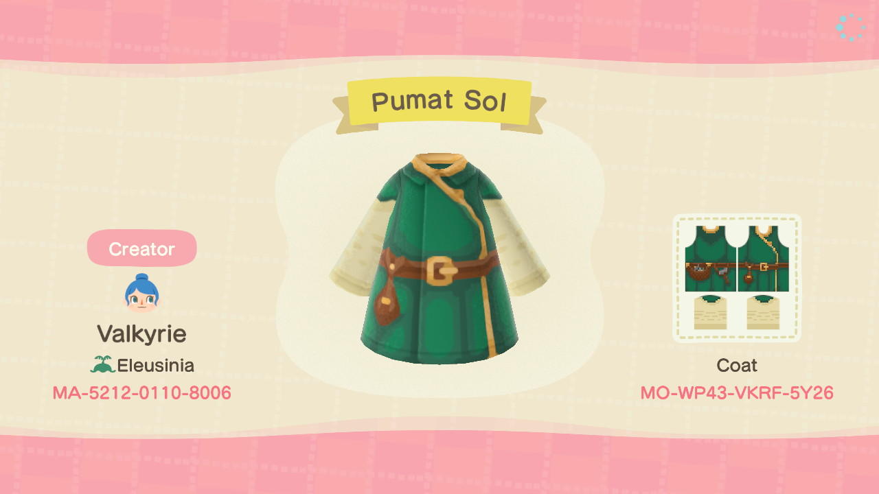 Animal Crossing Design Code: MO-WP43-VKRF-5Y26 Pumat Sol