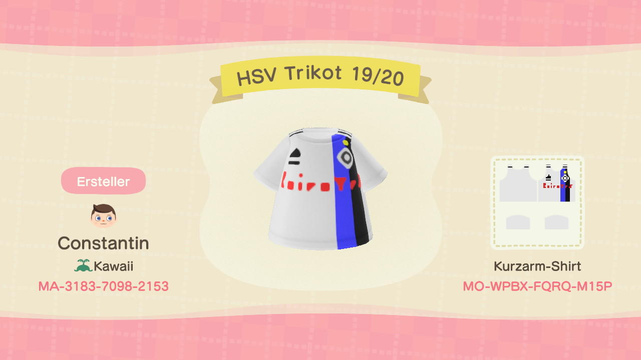 Animal Crossing Design Code: MO-WPBX-FQRQ-M15P HSV Trikot 19/20