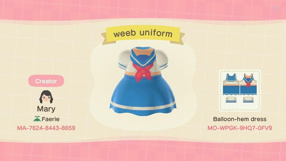Animal Crossing Design Code: MO-WPGK-9HQ7-0FV9 anime crop uniform