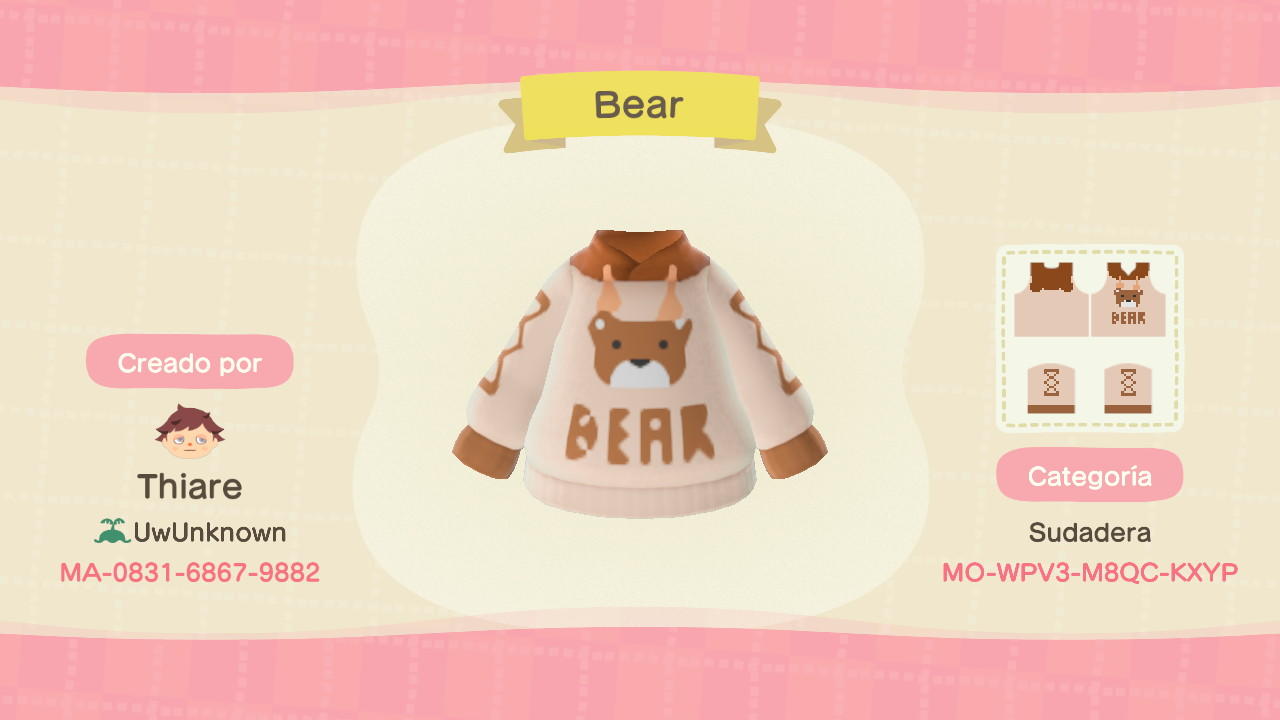 Animal Crossing Design Code: MO-WPV3-M8QC-KXYP Bear