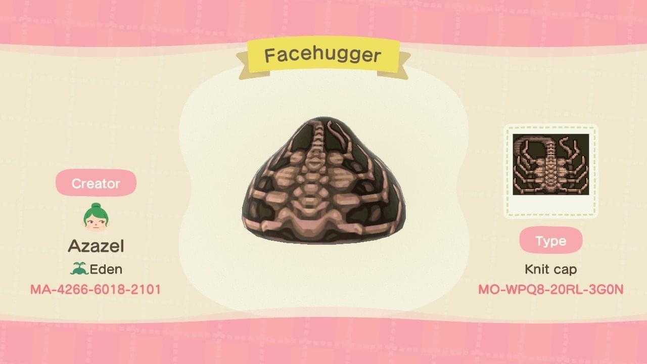 Animal Crossing Design Code: MO-WPW8-20RL-3G0N Facehugger