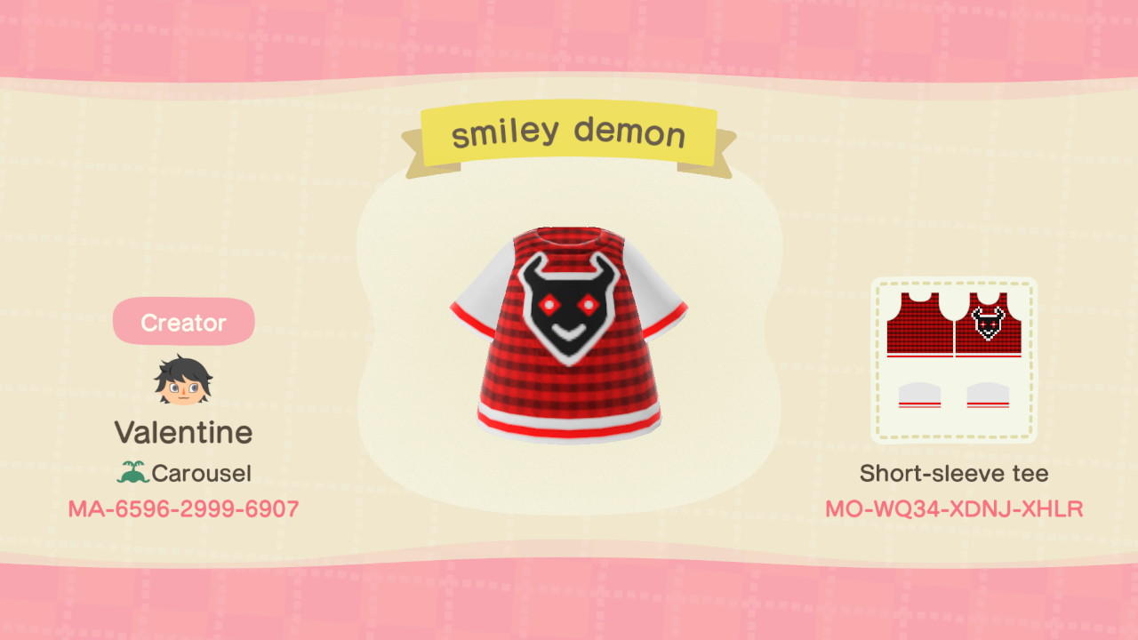 Animal Crossing Design Code: MO-WQ34-XDNJ-XHLR smiley demon