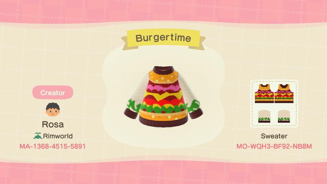 Animal Crossing Design Code: MO-WQH3-BF92-NB8M Burgertime