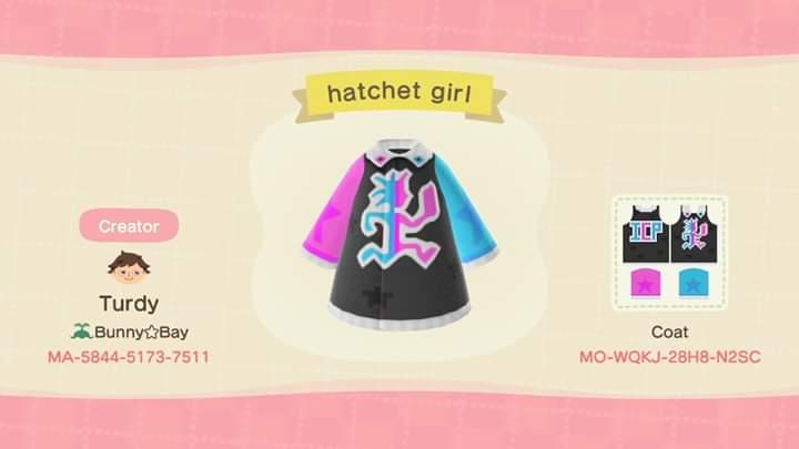 Animal Crossing Design Code: MO-WQKJ-28H8-N2SC Hatchet girl