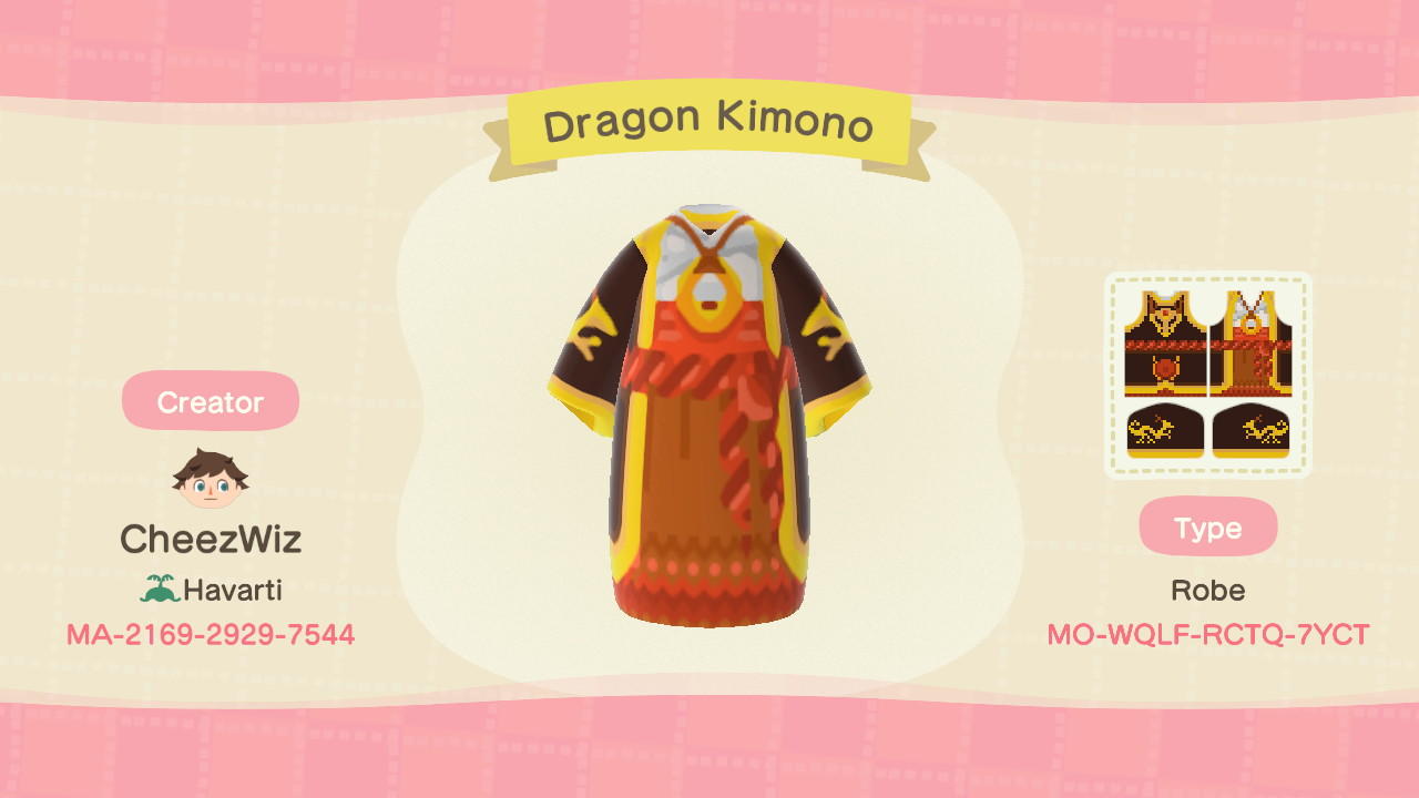 Animal Crossing Design Code: MO-WQLF-RCTQ-7YCT Dragon Kimono