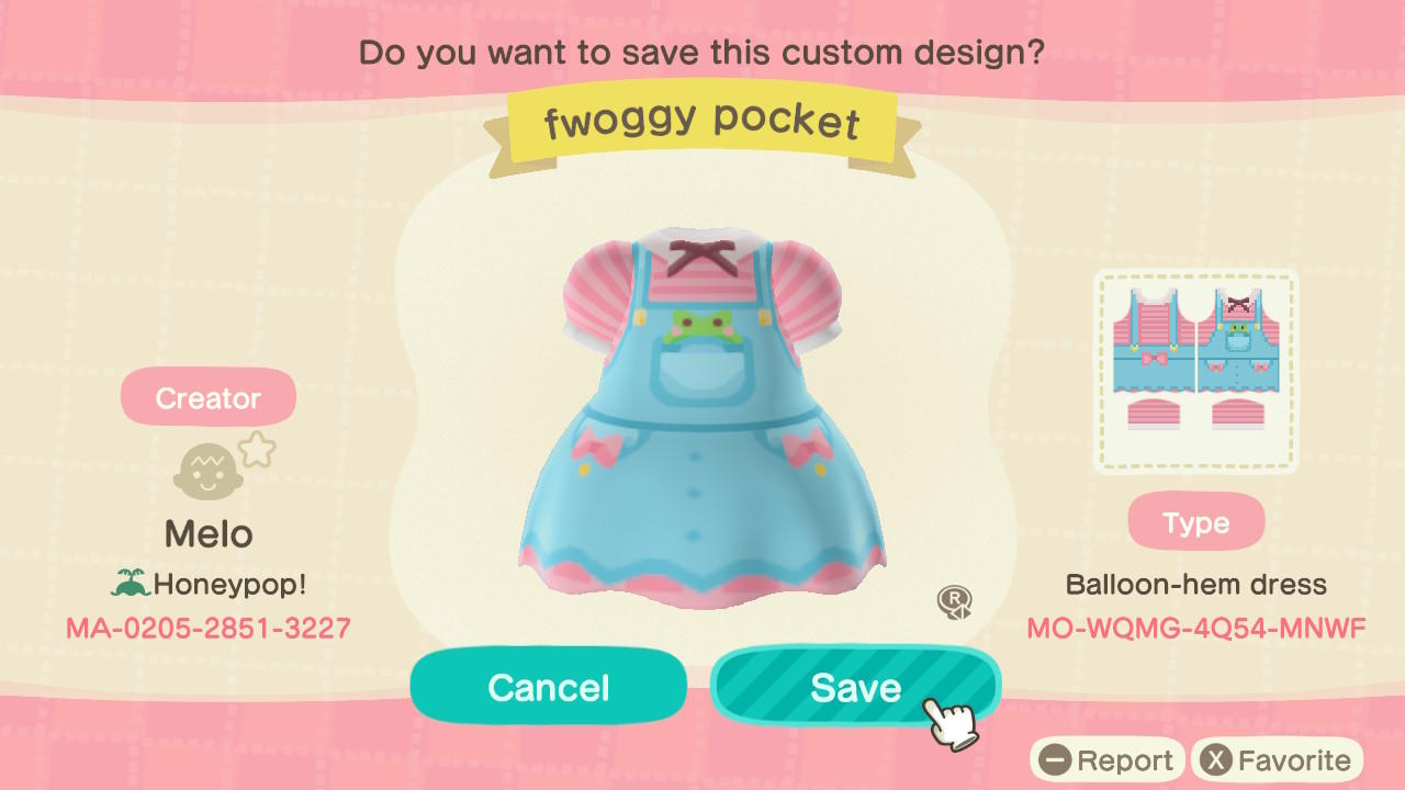 Animal Crossing Design Code: MO-WQMG-4Q54-MNWF fwoggy pocket