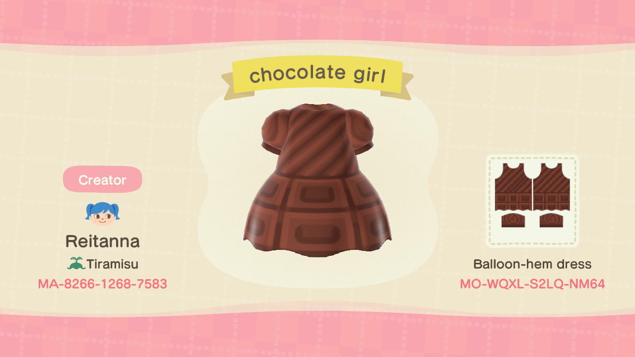 Animal Crossing Design Code: MO-WQXL-S2LQ-NM64 chocolate girl