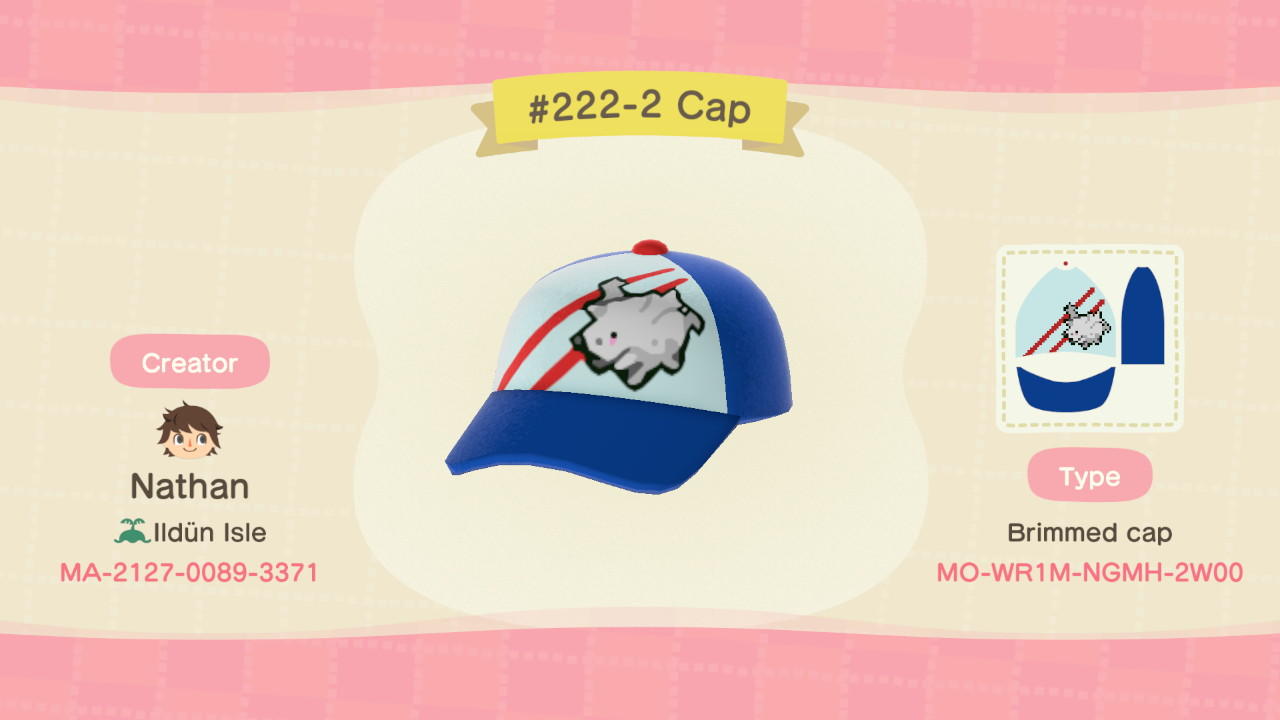 Animal Crossing Design Code: MO-WR1M-NGMH-2W00 Galarian Corsola cap