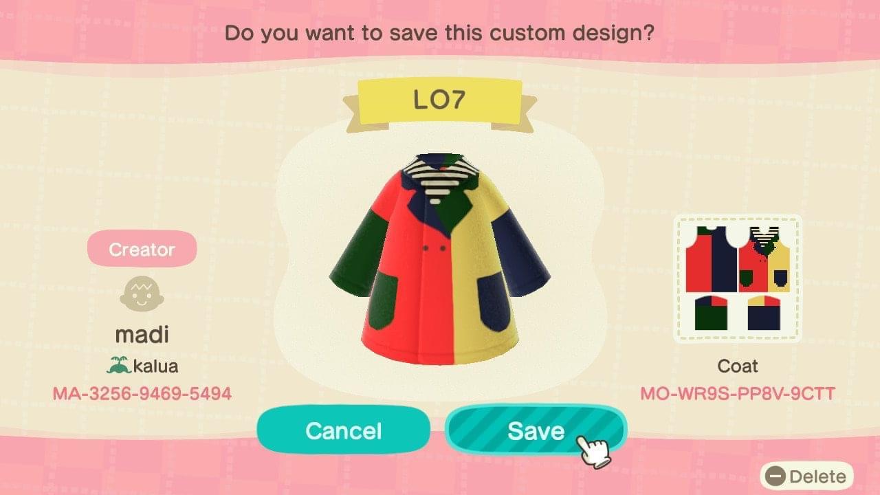 Animal Crossing Design Code: MO-WR9S-PP8V-9CTT lazy oaf colorblock