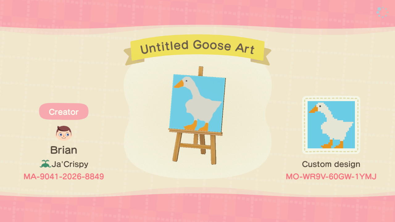 Animal Crossing Design Code: MO-WR9V-60GW-1YMJ Untitled Goose Art