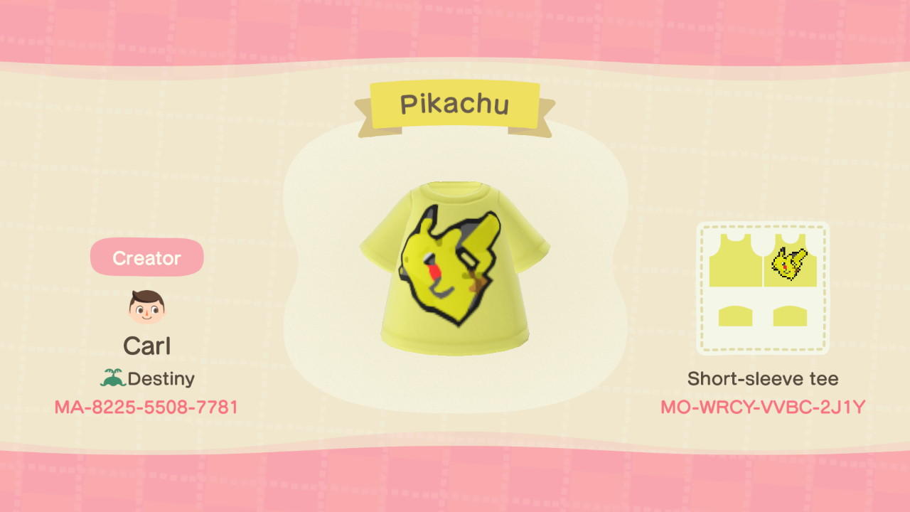 Animal Crossing Design Code: MO-WRCY-VVBC-2J1Y Pikachu