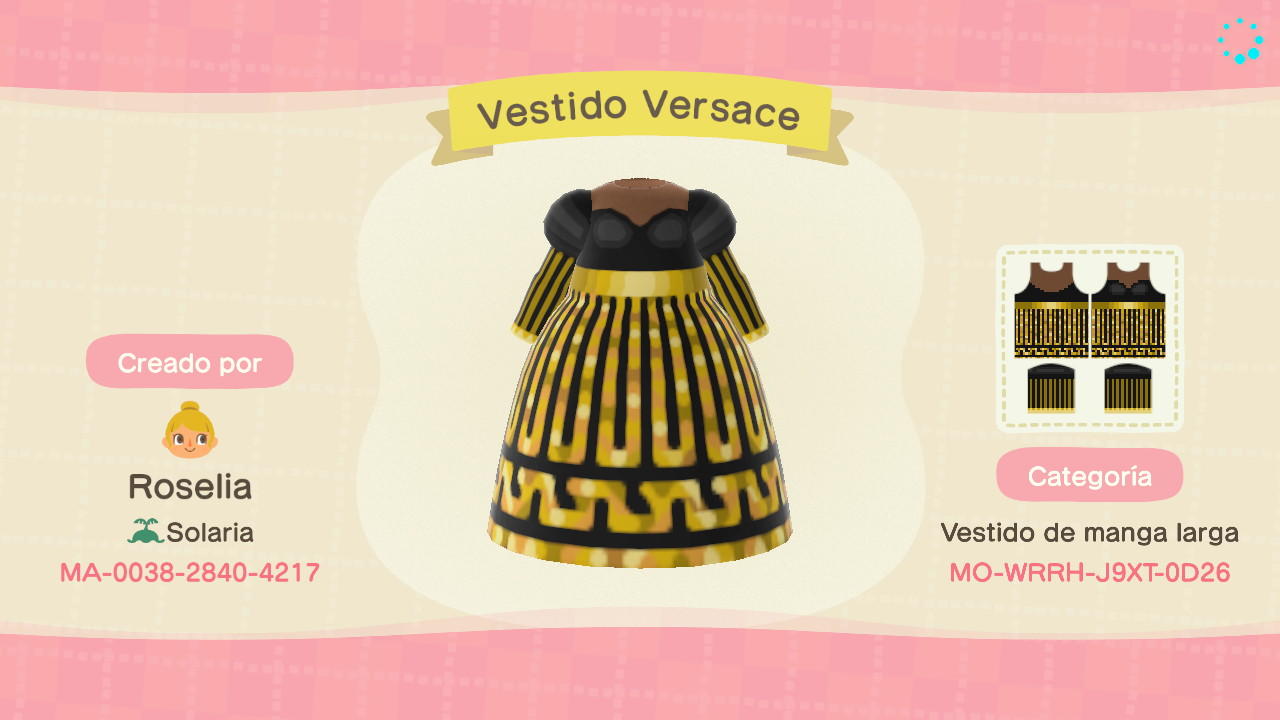 Animal Crossing Design Code: MO-WRRH-J9XT-0D26 Vestido versace